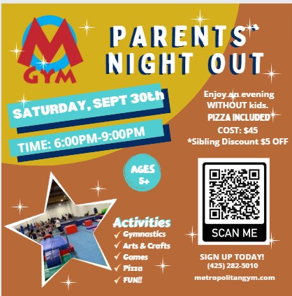 September Parent’s Night Out – Sept. 30th 6-9 PM